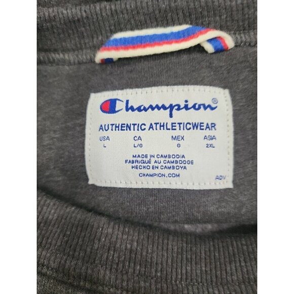 Champion Sweatshirt Crew Neck Gray Script Graphic Logo Men's Large - Picture 7 of 9
